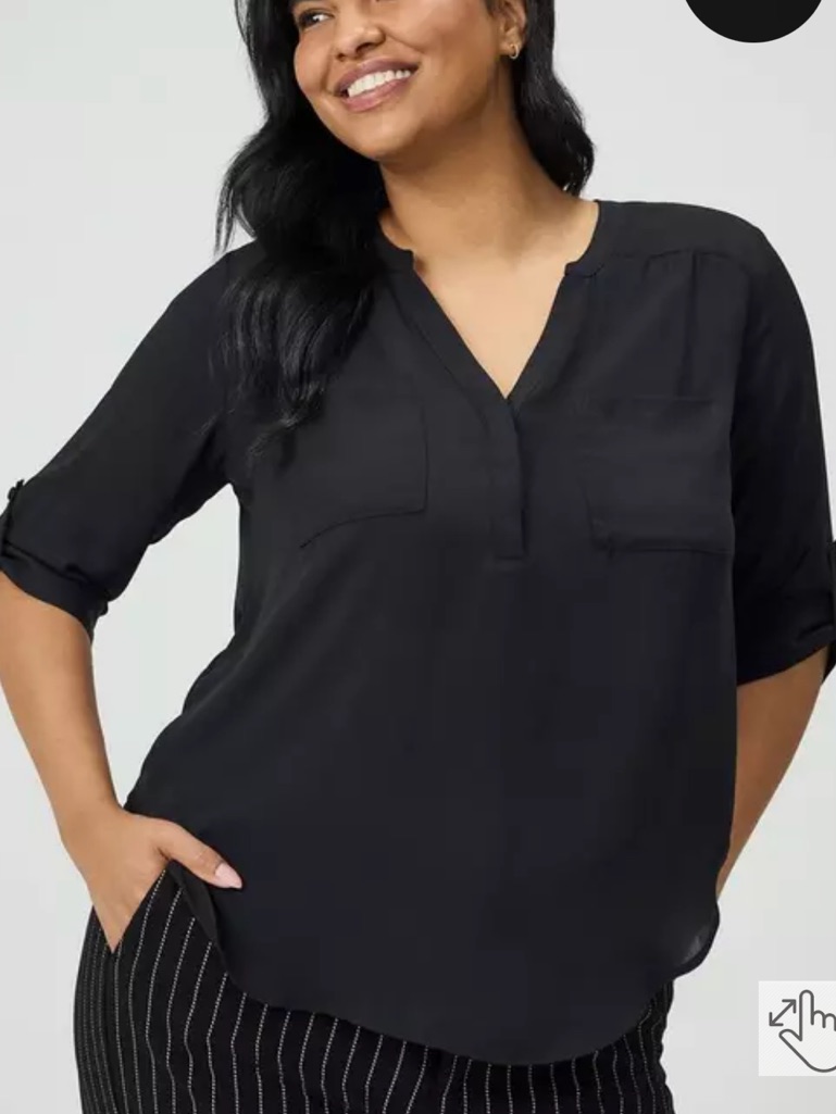 Torrid 3x Harper Black Georgette 3/4 Sleeve Blouse V Neck Deep Black